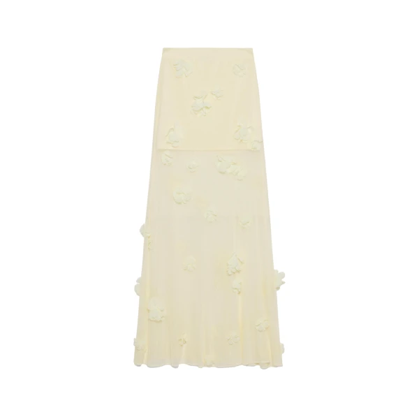 Simkhai Cora Floral Applique Midi Skirt in Yolk