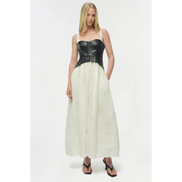 Simkhai Cortland Belted Bustier Midi Dress in Black Multi, view 2