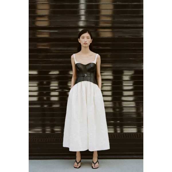Simkhai Cortland Belted Bustier Midi Dress in Black Multi, view 6