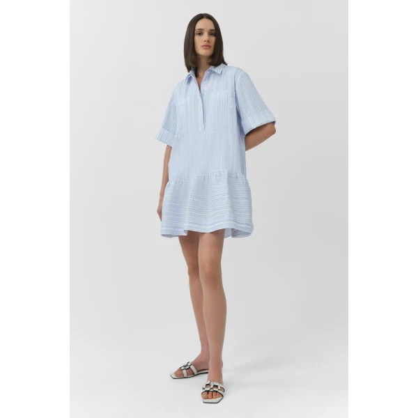 Simkhai Cris Short Sleeve Shirt Dress in Blue Stripe, view 4
