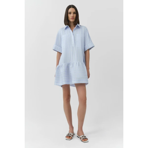 Simkhai Cris Short Sleeve Shirt Dress in Blue Stripe, view 6