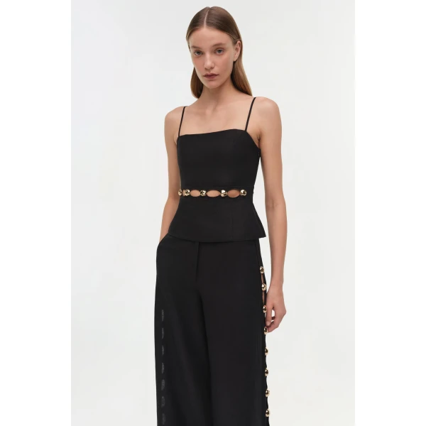 Simkhai Cruz Studded Linen Cami in Black, view 2