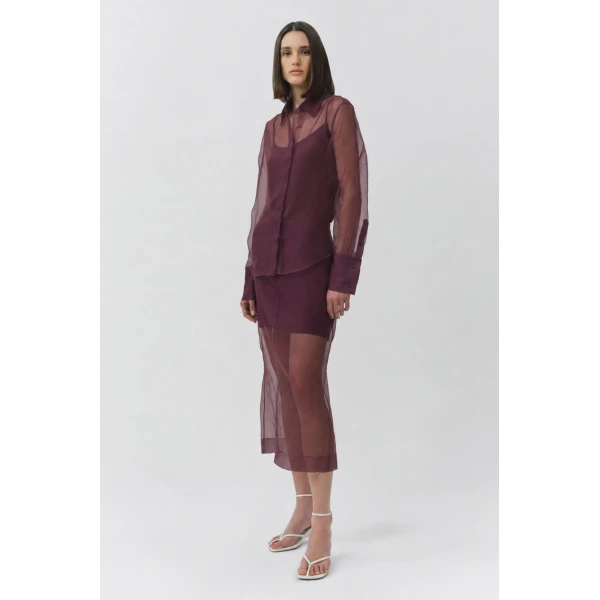 Simkhai Dana Organza Midi Skirt in Fig, view 3