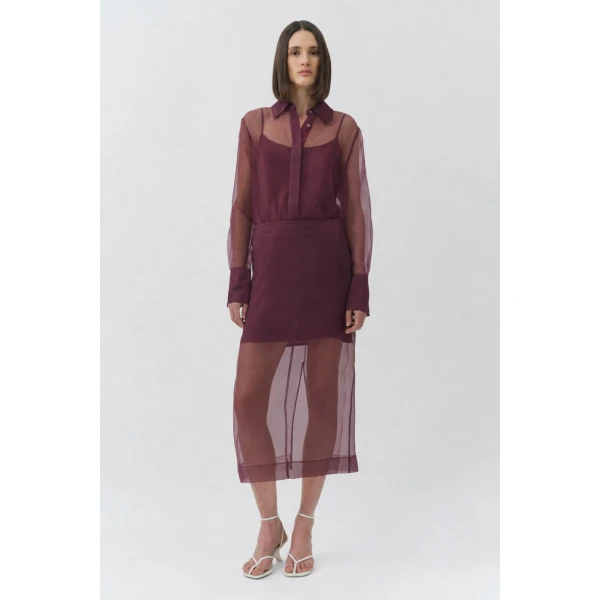 Simkhai Dana Organza Midi Skirt in Fig, view 4