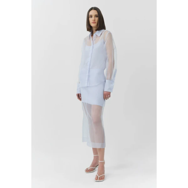 Simkhai Dana Organza Midi Skirt in Periwinkle Sky, view 2