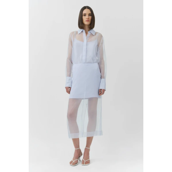 Simkhai Dana Organza Midi Skirt in Periwinkle Sky, view 6