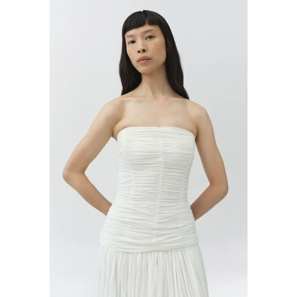 Simkhai Danielle Crinkle Jersey Bustier Gown in Ivory, view 3