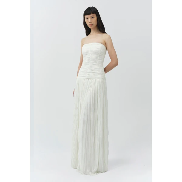Simkhai Danielle Crinkle Jersey Bustier Gown in Ivory, view 4