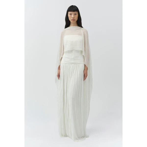Simkhai Danielle Crinkle Jersey Bustier Gown in Ivory, view 5