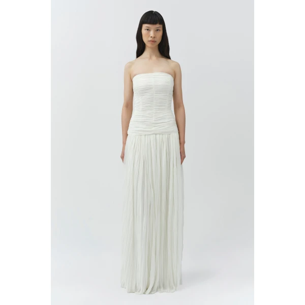 Simkhai Danielle Crinkle Jersey Bustier Gown in Ivory, view 6