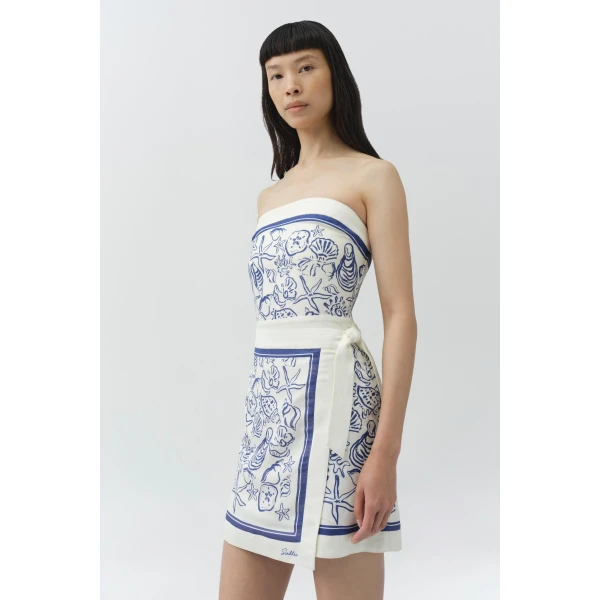 Simkhai Darbie Linen Bustier Mini Dress in Blueberry Multi, view 3