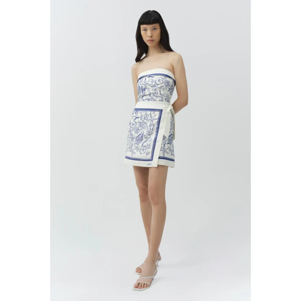 Simkhai Darbie Linen Bustier Mini Dress in Blueberry Multi, view 4