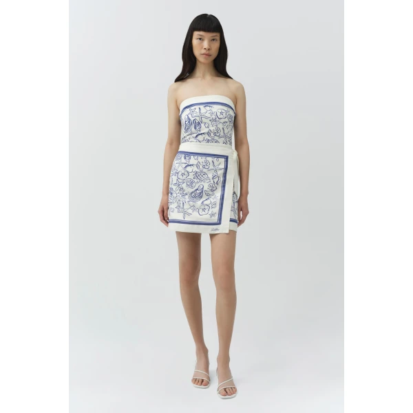Simkhai Darbie Linen Bustier Mini Dress in Blueberry Multi, view 6