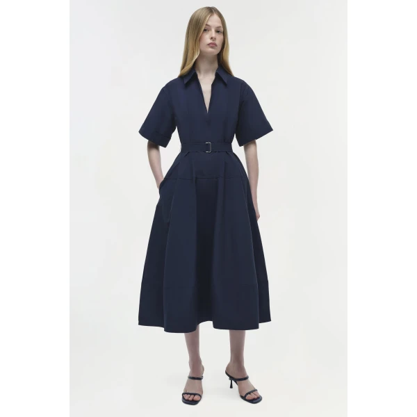 Simkhai Deanna Cotton Midi Dress in Midnight, view 6