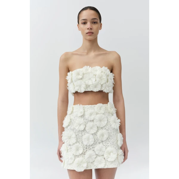 Simkhai Delia Floral Raffia Bra Top in White, view 3