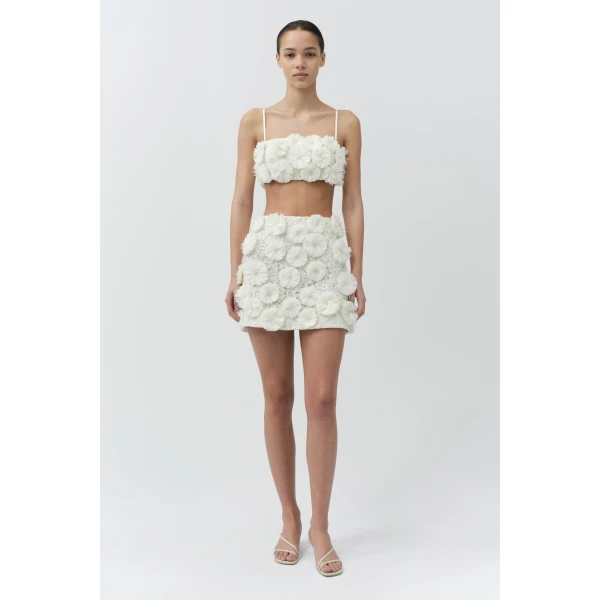 Simkhai Delia Floral Raffia Bra Top in White, view 6