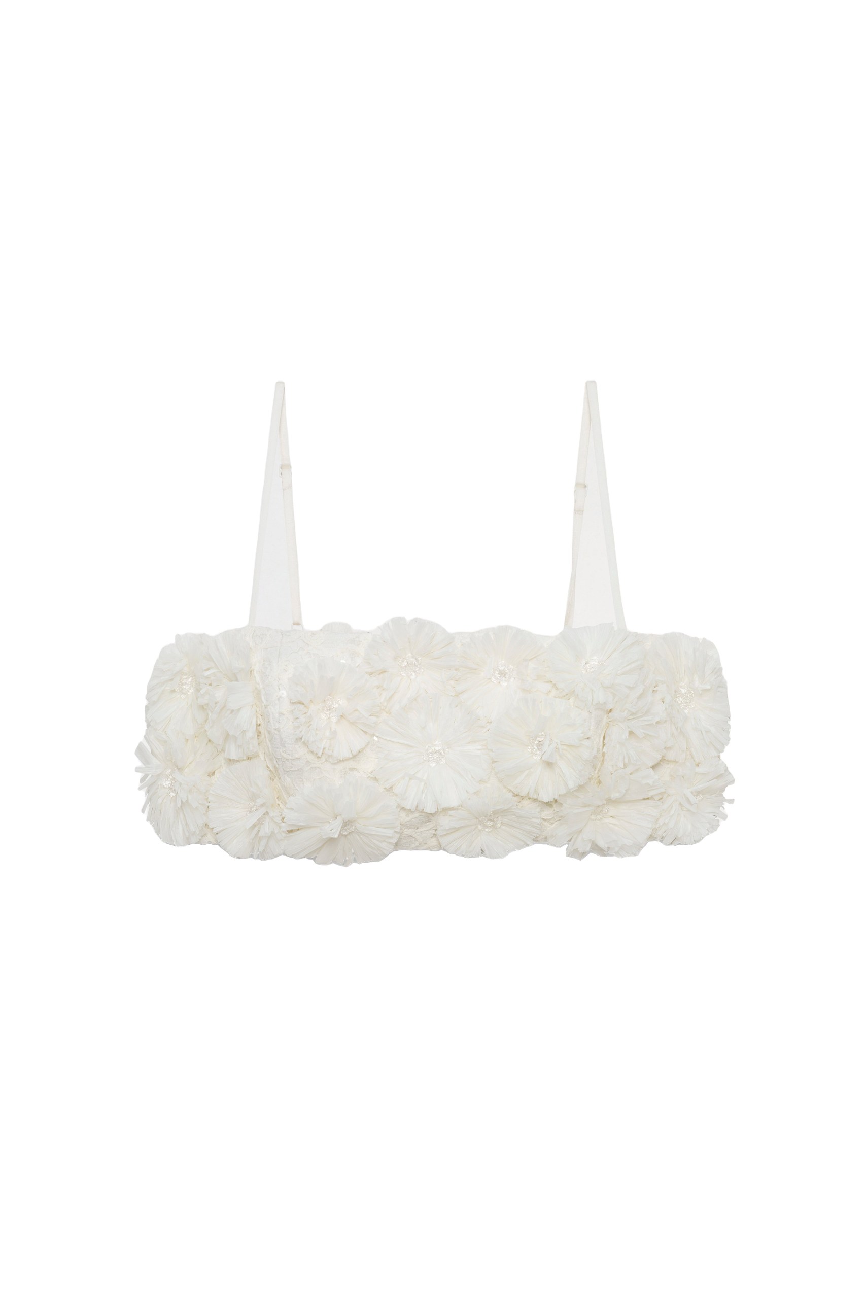 SIMKHAI Delia Floral Raffia Bra Top in White