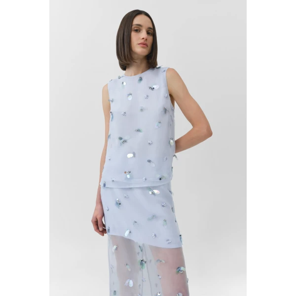 Simkhai Delilah Embellished Organza Midi Skirt in Periwinkle Sky, view 5