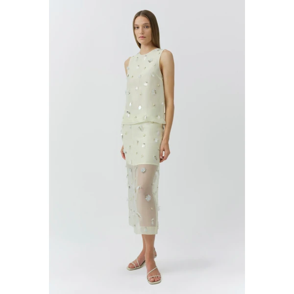 Simkhai Delilah Embellished Organza Midi Skirt in Yolk, view 4