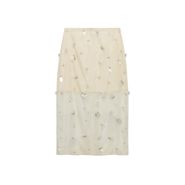 Simkhai Delilah Embellished Organza Midi Skirt in Yolk