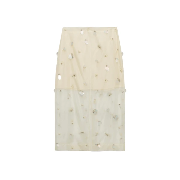 Simkhai Delilah Embellished Organza Midi Skirt in Yolk