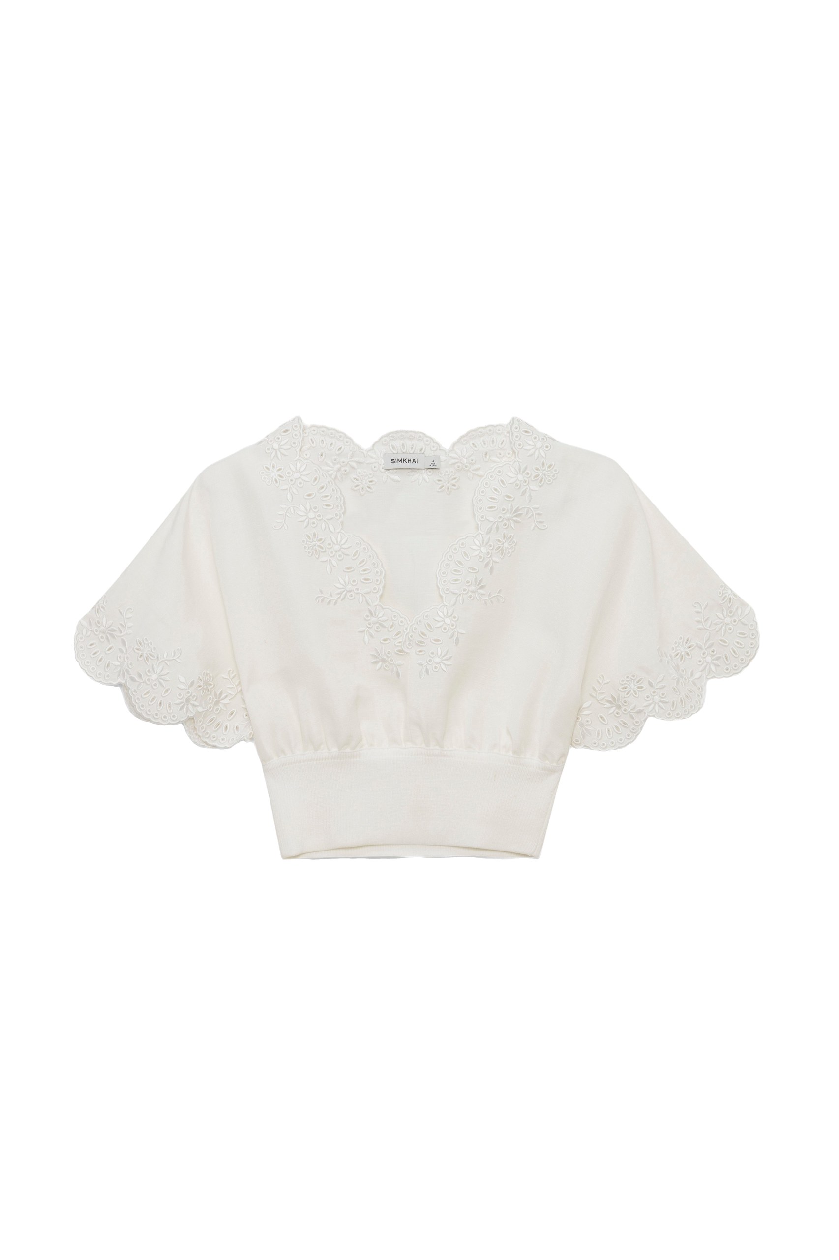 SIMKHAI Delphina Embroidered Linen Knit Top in White