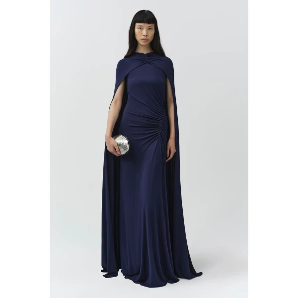 Simkhai Demi Draped Jersey Cape Gown in Midnight, view 2