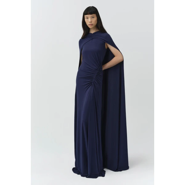 Simkhai Demi Draped Jersey Cape Gown in Midnight, view 5
