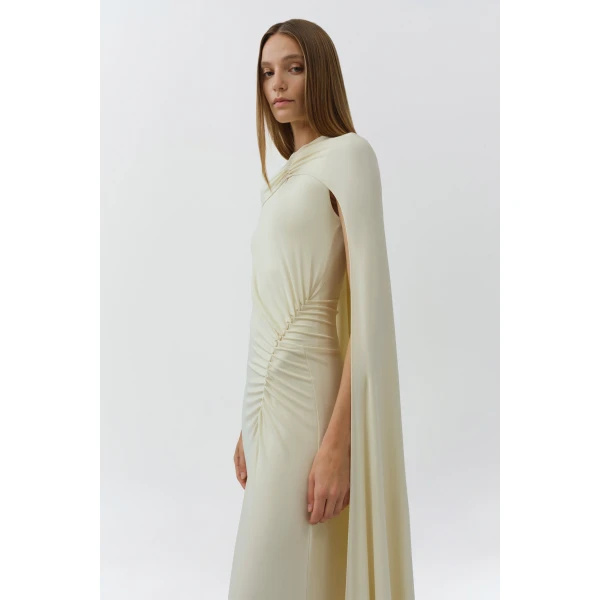 Simkhai Demi Draped Jersey Cape Gown in Yolk, view 4