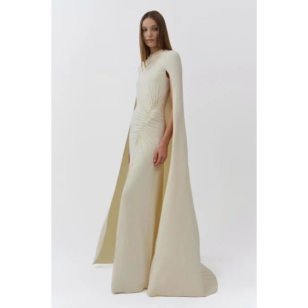 Simkhai Demi Draped Jersey Cape Gown in Yolk, view 5