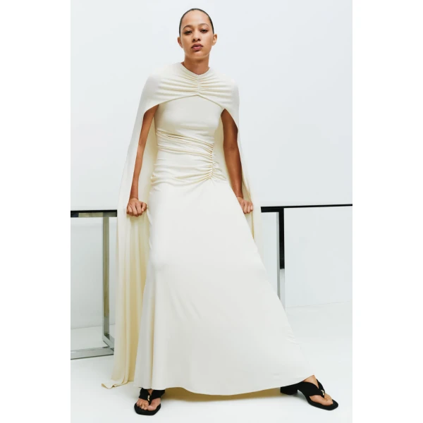 Simkhai Demi Draped Jersey Cape Gown in Yolk, view 6