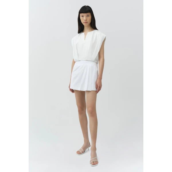 Simkhai Devlin Pleated Mini Skort in White Skirt, view 4