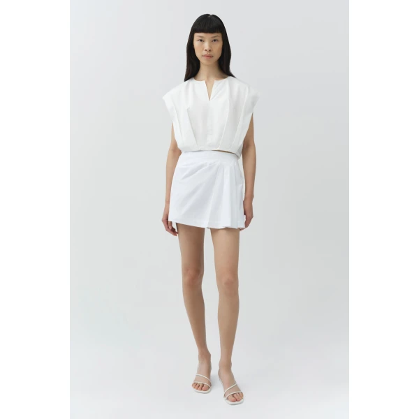Simkhai Devlin Pleated Mini Skort in White Skirt, view 6