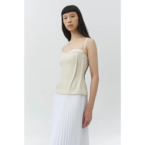 Simkhai Duval Linen Bustier Midi Dress in Sand Multi, view 2