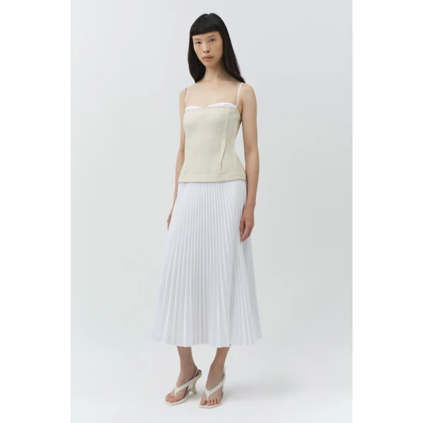 Simkhai Duval Linen Bustier Midi Dress in Sand Multi, view 4