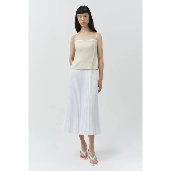 Simkhai Duval Linen Bustier Midi Dress in Sand Multi, view 6