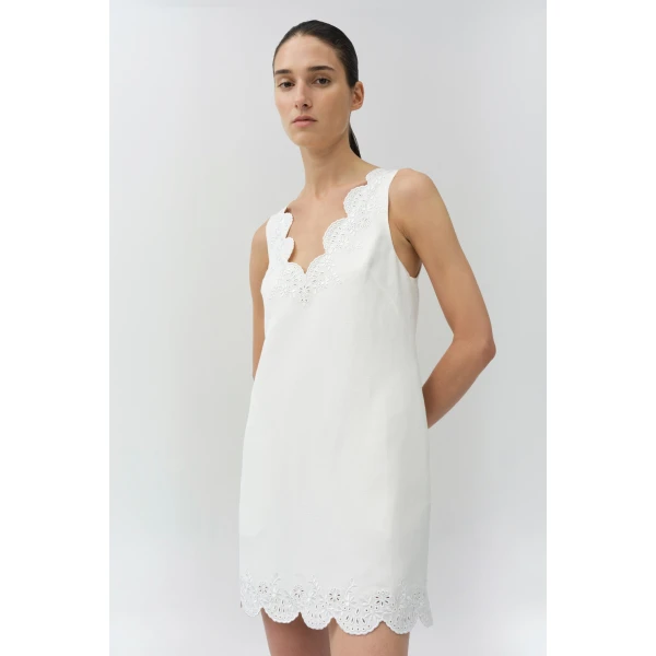 Simkhai Edena Embroidered Linen Mini Dress in White, view 2