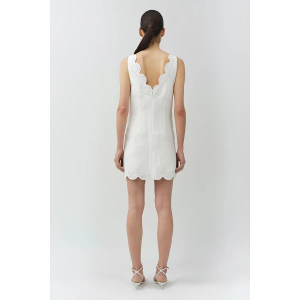 Simkhai Edena Embroidered Linen Mini Dress in White, view 4
