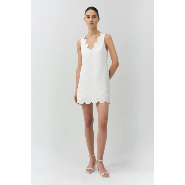 Simkhai Edena Embroidered Linen Mini Dress in White, view 6