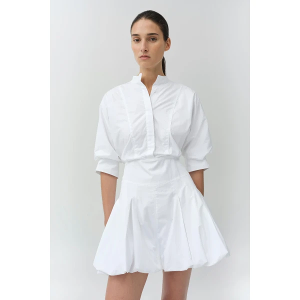 Simkhai Effie Cotton Bubble Mini Dress in White, view 3