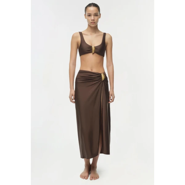 Simkhai Eiana Shell Midi Skirt in Chocolate, view 2