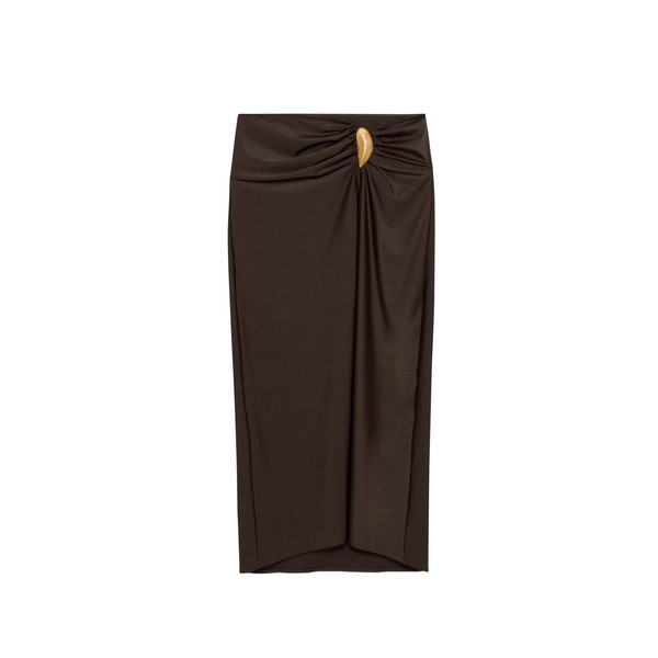 Simkhai Eiana Shell Midi Skirt in Chocolate