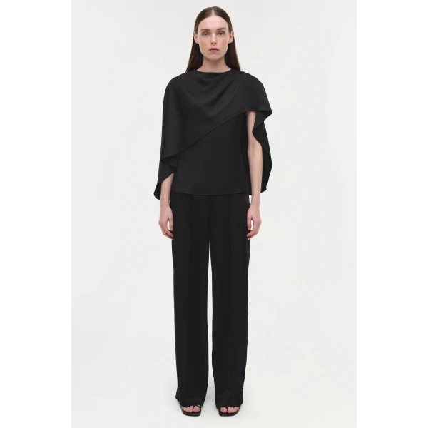 Simkhai Eliora Draped Satin Cape Top in Black, view 7
