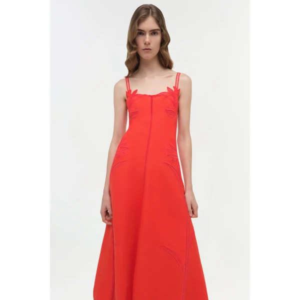 Simkhai Ellery Embroidered Bustier Midi Dress in Lobster, view 3