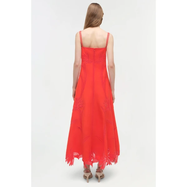 Simkhai Ellery Embroidered Bustier Midi Dress in Lobster, view 5