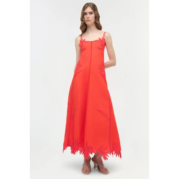 Simkhai Ellery Embroidered Bustier Midi Dress in Lobster, view 6