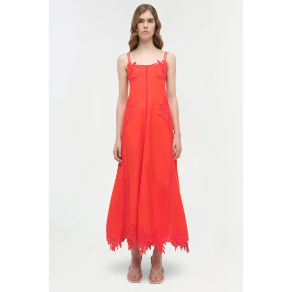 Simkhai Ellery Embroidered Bustier Midi Dress in Lobster, view 7
