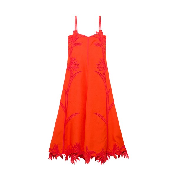 Simkhai Ellery Embroidered Bustier Midi Dress in Lobster