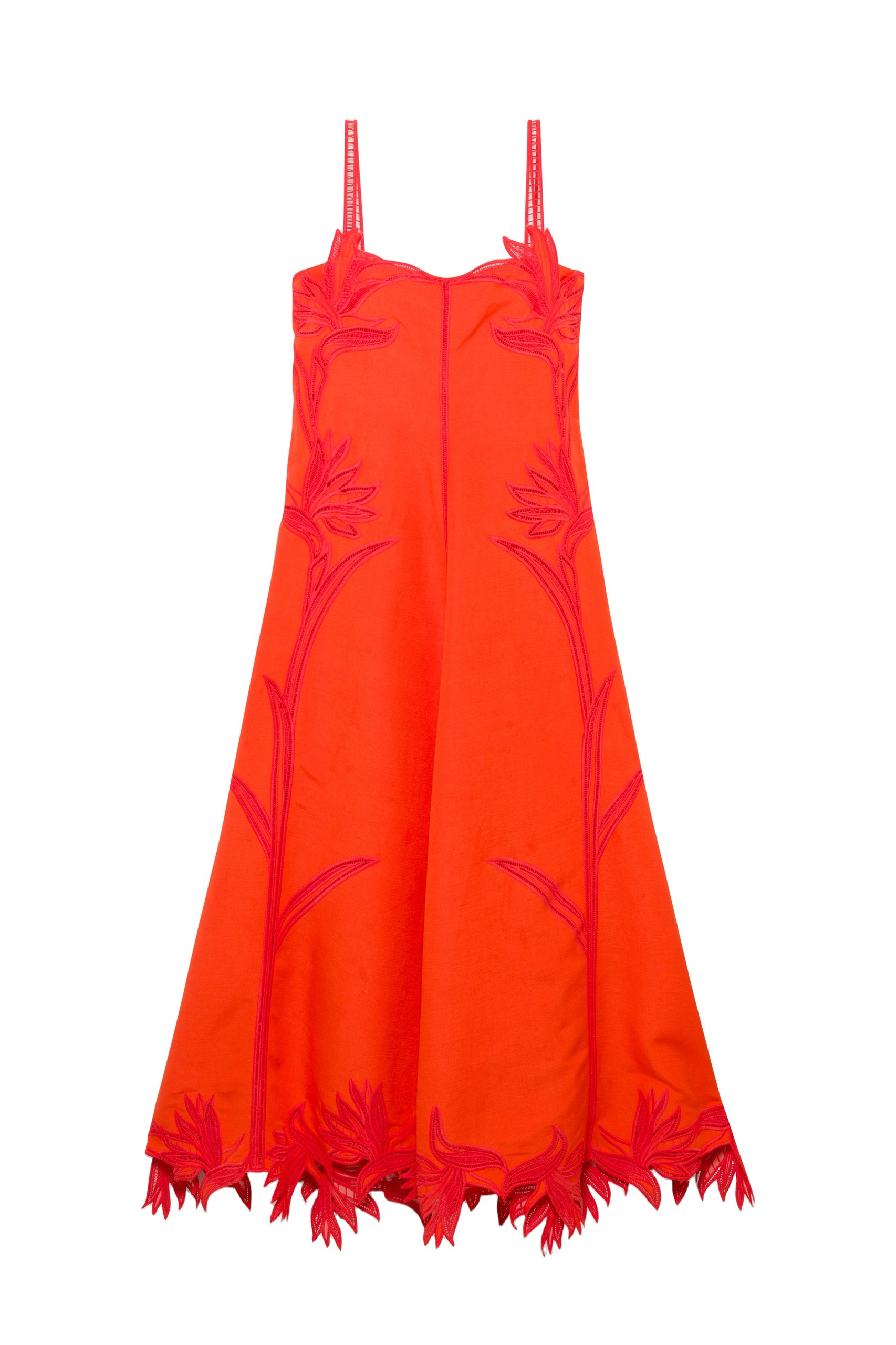SIMKHAI Ellery Embroidered Bustier Midi Dress in Lobster