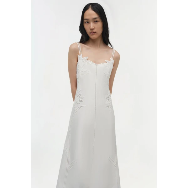 Simkhai Ellery Embroidered Bustier Midi Dress in White, view 3